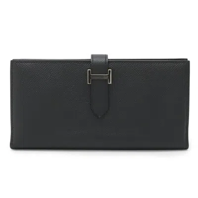 Pre-owned Hermes Black Epsom Leather Long Wallet (bi-fold) ()