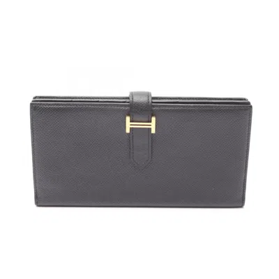 Pre-owned Hermes Black Epsom Leather Long Wallet (bi-fold) ()