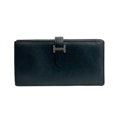 Pre-owned Hermes Black Epsom Leather Long Wallet (bi-fold) ()