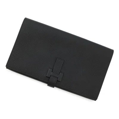 Pre-owned Hermes Black Epsom Leather Long Wallet (bi-fold) ()