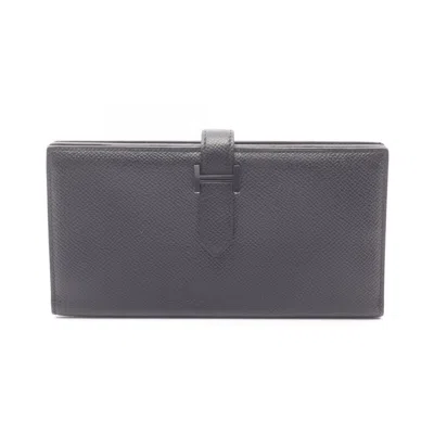 Pre-owned Hermes Black Epsom Leather Long Wallet (bi-fold) ()