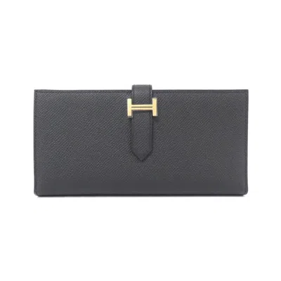 Pre-owned Hermes Black Epsom Leather Long Wallet (bi-fold) ()