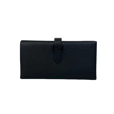 Pre-owned Hermes Black Epsom Leather Long Wallet (bi-fold) ()
