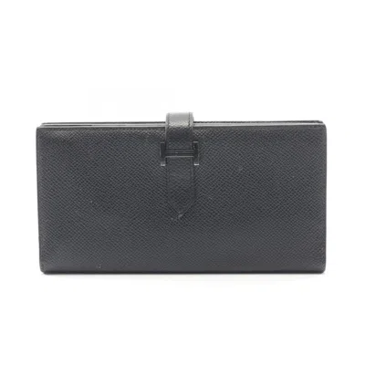 Pre-owned Hermes Black Epsom Leather Long Wallet (bi-fold) ()