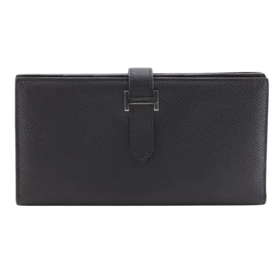 Pre-owned Hermes Black Epsom Leather Long Wallet (bi-fold) ()