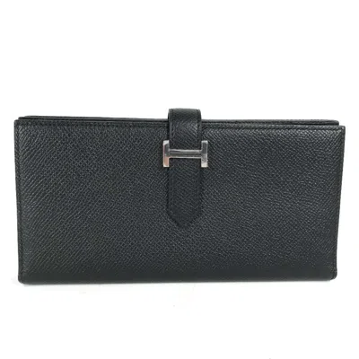 Pre-owned Hermes Black Epsom Leather Long Wallet (bi-fold) ()