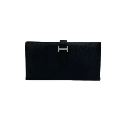 Pre-owned Hermes Black Epsom Leather Long Wallet (bi-fold) ()