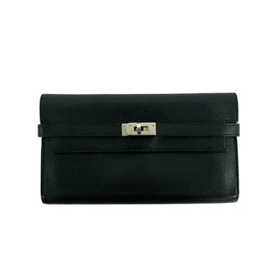 Pre-owned Hermes Black Epsom Leather Long Wallet (bi-fold) ()