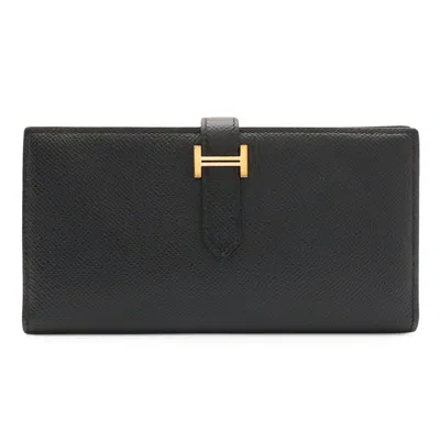 Pre-owned Hermes Black Epsom Leather Long Wallet (bi-fold) ()