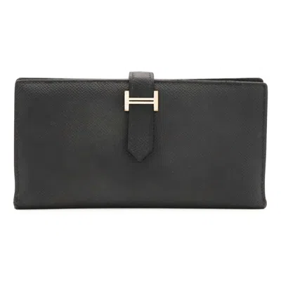 Pre-owned Hermes Black Epsom Leather Long Wallet (bi-fold) ()