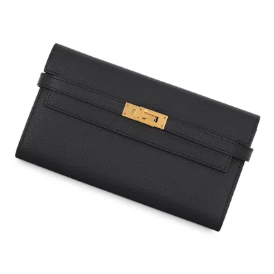 Pre-owned Hermes Black Epsom Leather Long Wallet (bi-fold) ()