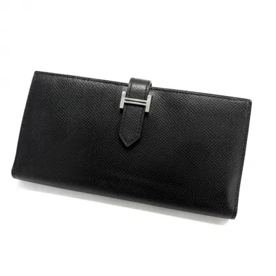 Pre-owned Hermes Black Epsom Leather Long Wallet (bi-fold) ()