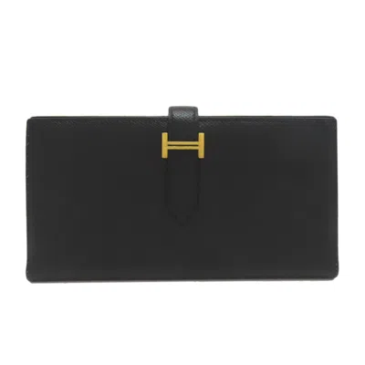 Pre-owned Hermes Black Epsom Leather Long Wallet (bi-fold) ()