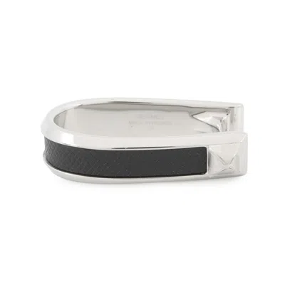 Pre-owned Hermes Black Epsom Leather Metal Band Ring ()