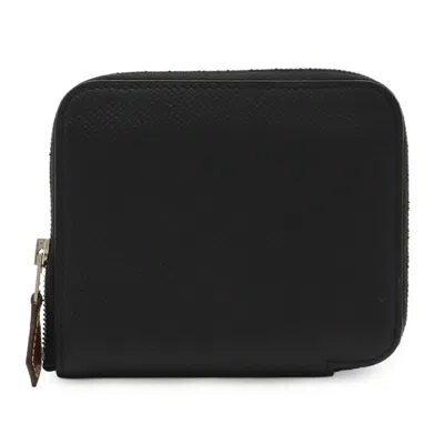 Pre-owned Hermes Black Epsom Leather Silk Coin Purse/coin Case ()