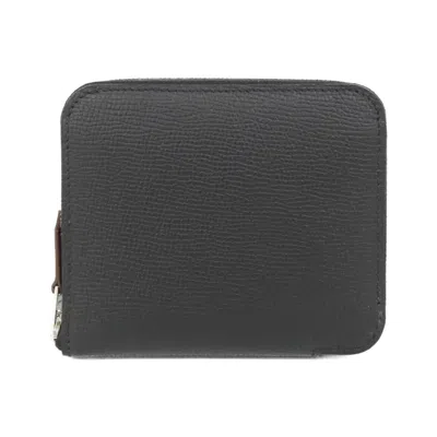 Pre-owned Hermes Black Epsom Leather Silk Coin Purse/coin Case ()