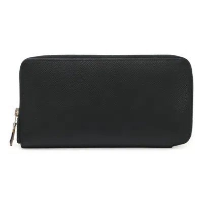 Pre-owned Hermes Black Epsom Leather Silk Long Wallet (bi-fold) ()