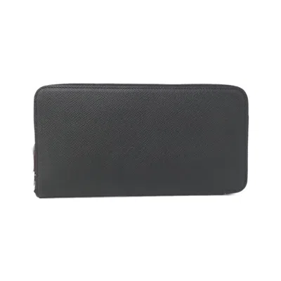 Pre-owned Hermes Black Epsom Leather Silk Long Wallet (bi-fold) ()