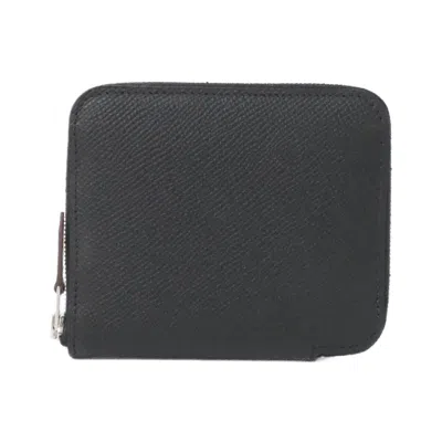 Pre-owned Hermes Black Epsom Leather Silk Wallet (bi-fold) ()