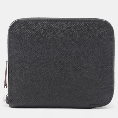 Pre-owned Hermes Black Epsom Silk Azap Zip Compact Wallet