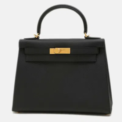 Pre-owned Hermes Black Epson Kelly Handbag