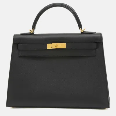 Pre-owned Hermes Black Epson Kelly Handbag
