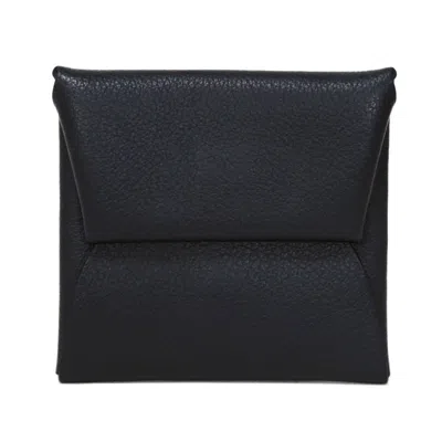 Pre-owned Hermes Black Evercalf Leather Coin Purse/coin Case ()