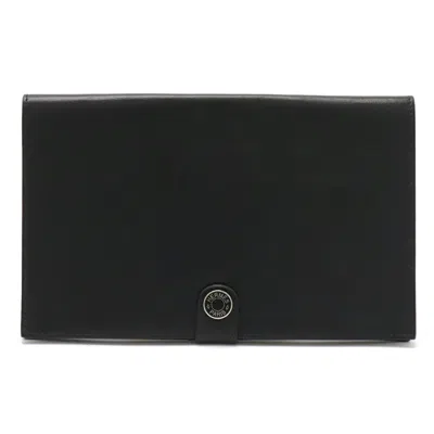 Pre-owned Hermes Black Evergrain Leather Long Wallet (bi-fold) ()