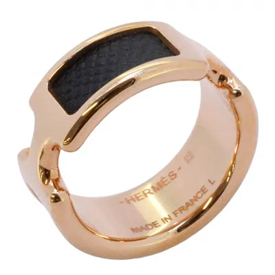 Pre-owned Hermes Black Gold Plating Leather Band Ring ()