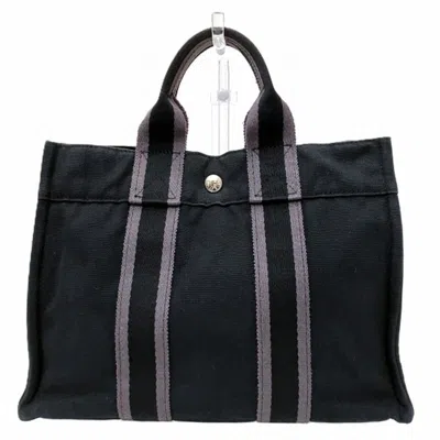 Pre-owned Hermes Black Gray Canvas Handbag Tote Bag () In Multi