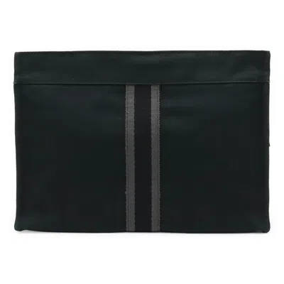 Pre-owned Hermes Black Gray Canvas Leather Clutch Bag () In Black, Gray