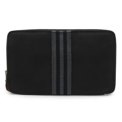 Pre-owned Hermes Black Gray Canvas Long Wallet (bi-fold) ()