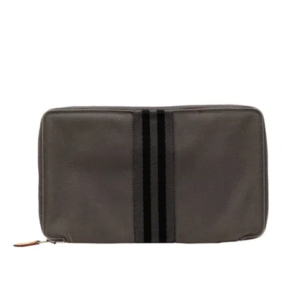 Pre-owned Hermes Black Gray Canvas Long Wallet (bi-fold) () In Multi