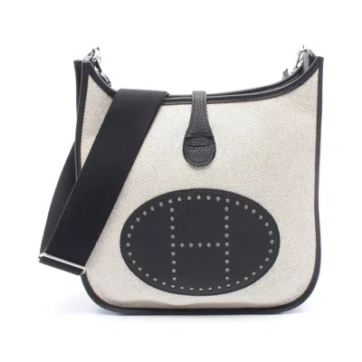 Pre-owned Hermes Black Gray Canvas Taurillon Clemence Leather Leather Shoulder Bag () In Multi