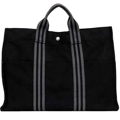 Pre-owned Hermes Black Gray Canvas Tote Bag () In Black, Gray