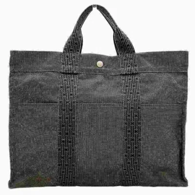 Pre-owned Hermes Black Gray Canvas Tote Bag () In Black, Gray