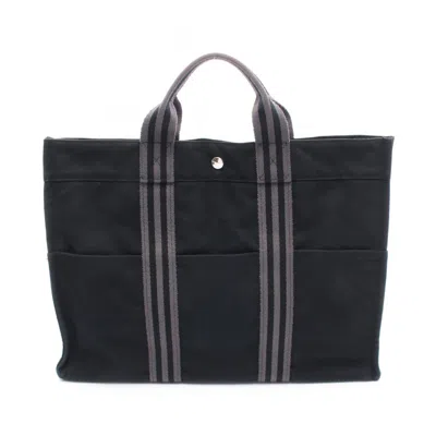 Pre-owned Hermes Black Gray Canvas Tote Bag () In Multi
