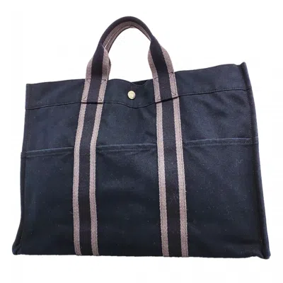 Pre-owned Hermes Black Gray Canvas Tote Bag () In Black, Gray