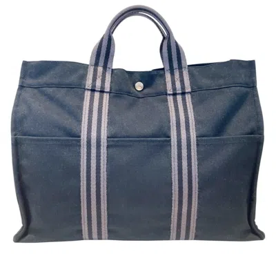 Pre-owned Hermes Black Gray Canvas Tote Bag () In Black, Gray