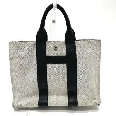 Pre-owned Hermes Black Gray Toile H Leather Handbag Tote Bag ()