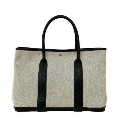 Pre-owned Hermes Black Gray Toile H Leather Tote Bag () In Black, Gray