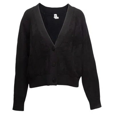 Pre-owned Hermes Black  Houndstooth Patterned Virgin Wool Cardigan