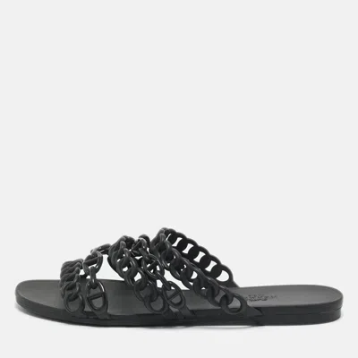 Pre-owned Hermes Black Jelly D'ancre Chaine Rivage Flats Size 38