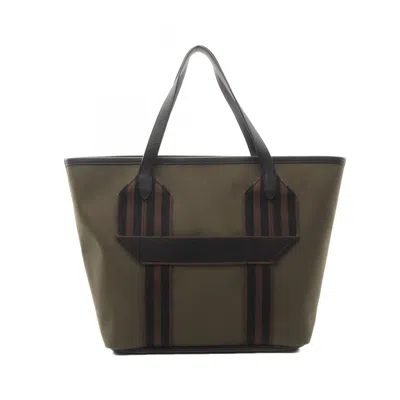 Pre-owned Hermes Black Khaki Taurillon Clemence Leather Canvas Tote Bag ()