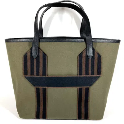 Pre-owned Hermes Black Khaki Taurillon Clemence Leather Handbag Shoulder Bag Tote Bag () In Black, Khaki