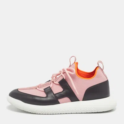 Pre-owned Hermes Black Knit Fabric Duel Low Top Sneakers Size 43