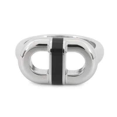 Pre-owned Hermes Black Lacquer Metal Silver Band Ring ()