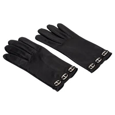 Pre-owned Hermes Hermès Black Lamb Chain D Ancre Gloves
