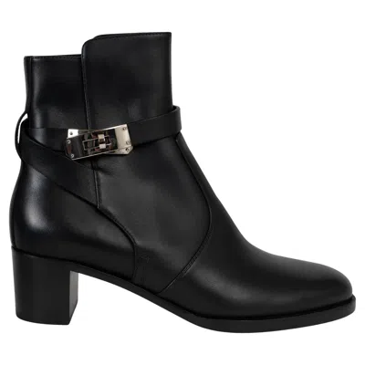Pre-owned Hermes Black Leather 2023 Frenchie 50 Ankle Boots Shoes 37.5 Fit 38