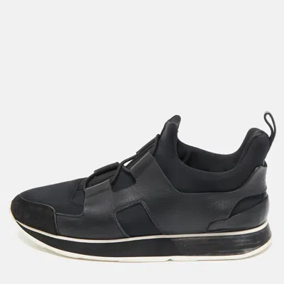 Pre-owned Hermes Black Leather And Neoprene Player Low Top Sneakers Size 40